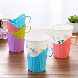 10pcs Wave Design Disposable Cup Holders, Thick Plastic Heat Resistant Anti-Scald Tea Cup Base for Home, Restaurant, Office Party Beverage Accessories, Beverage Cup Holder,Vibrant Cup Holders,Durable Cup Support, Cup Accessories
