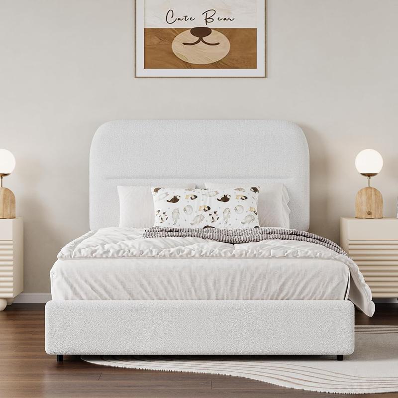 HOMBCK Boucle Upholstered Bed Frame with Headboard, Mattress not included, Rounded Corners, No Box Spring Needed, Easy Assembly HOMBCK Boucle Upholstered Bed Frame with Headboard, Mattress not included, Rounded Corners, No Box Spring Needed, Easy Assembly