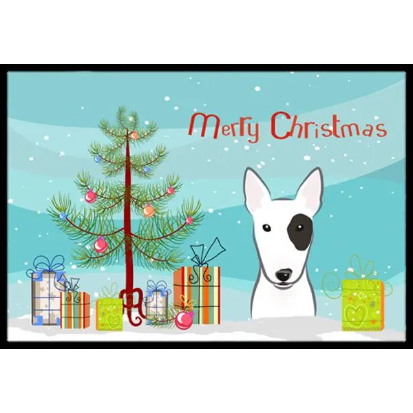 Carolines Treasures Bull Terrier Christmas Themed Indoor-Outdoor Mat, 18x27in, Durable, Fade Resistant, Anti-Skid Rubber-Backed Floor Mat