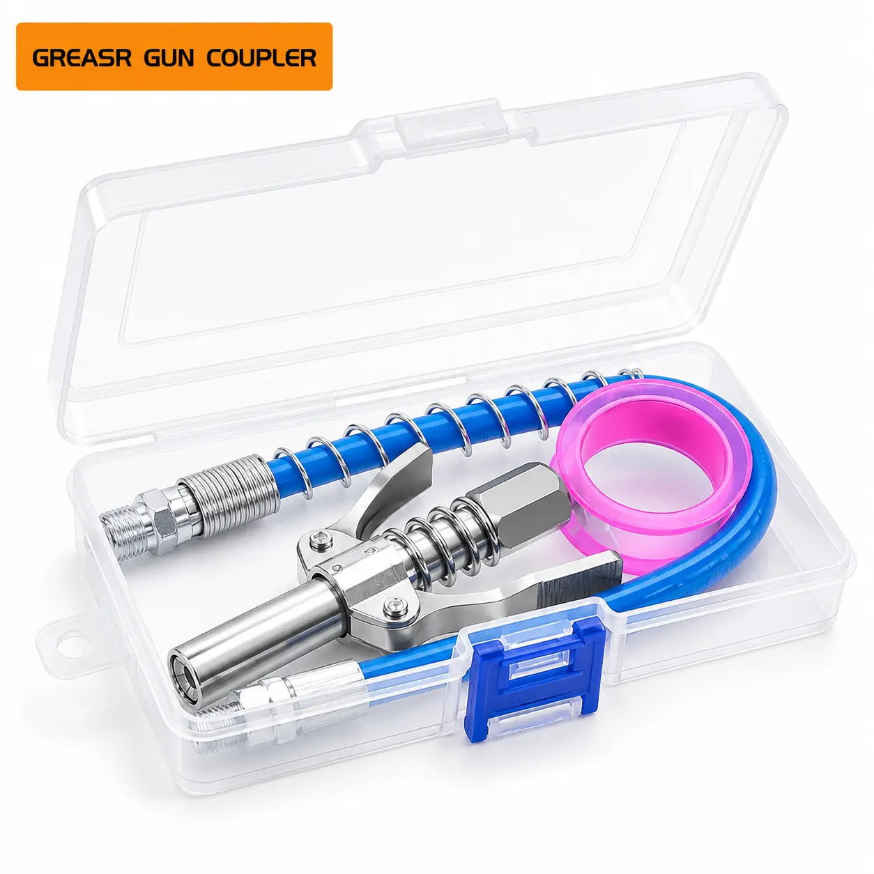 Grease Gun Coupler with Double Handles, 1/8 in NPT Quick-Release Locking Grease Coupler Tip, 6-Jaw High Pressure Grease Gun End for Zerk Fittings, Manual, Pneumatic and Battery Grease Guns