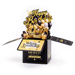 Black Gold Pop Up Birthday Card - 3D Explosion Box Greeting Card, Happy Birthday Gifts for Men, Husband, Dad, Boyfriend, Grandpa