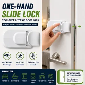 New Parent Housewarming Gift, Snap-On Door Handle Safety Lock, No-Drill Adjustable Interior Door Latch for Knobs, Levers, Bedrooms, Bathrooms & Closets