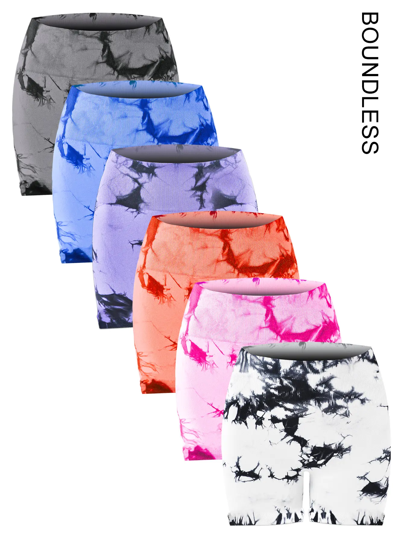 Women's 6-Piece Tie Dye Shorts Set - High Stretch Seamless Gym Set, Athletic Sports Clothing, Sporty Bottoms, Stylish Summer Fitness Activewear, Fitness Clothes, Gym Sports Set