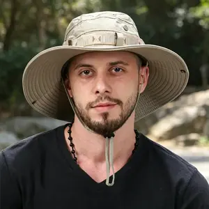 Summer Men Wide Brim Bucket Hat, Outdoor UV Protection Mesh Fisherman Hat, Breathable Sunscreen Panama Cap for Safari, Hunting, Hiking & Beach Wear