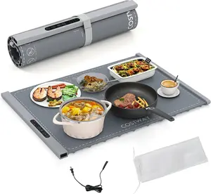 COSTWAY Warming Mat for Food, Portable Silicone Heating Mat with 3 Temperature Levels & 4 H Timer, Storage Bag, Child Lock, Rapid Heating, Electric Food Warming Tray for Buffet Party Gatherings, Christmas Festival Gift Black Friday Cyber Monday