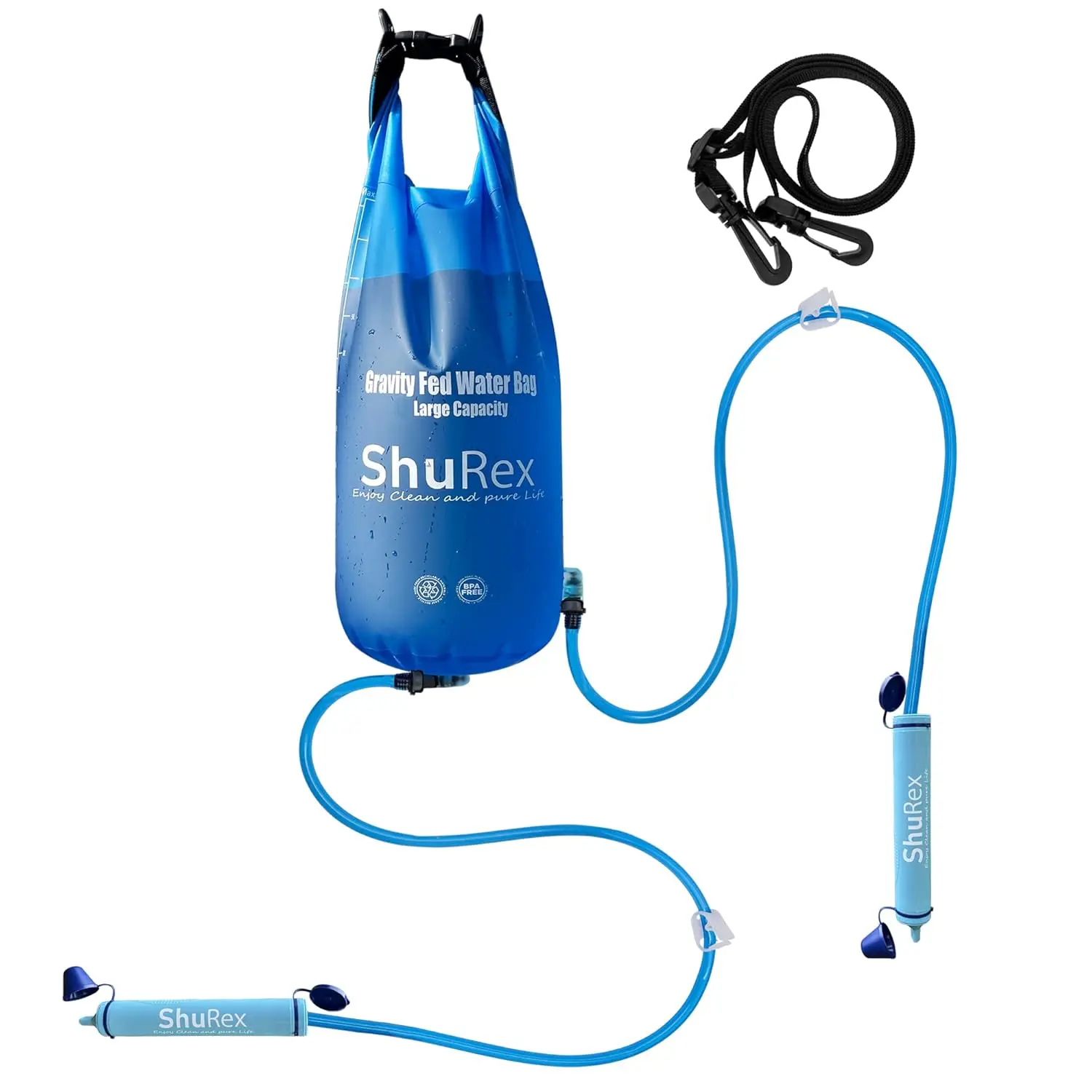 12L Gravity-Feed Water Filter System for Outdoor Camping, Hiking & Emergency Use - Compact Foldable Design, Adjustable Strap, Leakproof Build, Filter Straw