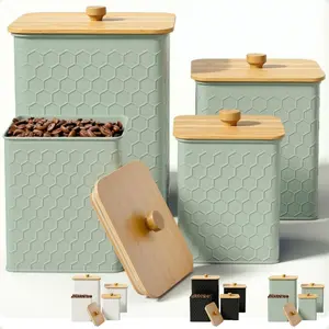 Canisters for Countertop Set of 4 - Textured Iron Kitchen Canisters with Airtight Lids - Flour Sugar Canister Set - Flour and Sugar Containers Farmhouse - Coffee Jar for Counter - Green Jar x4