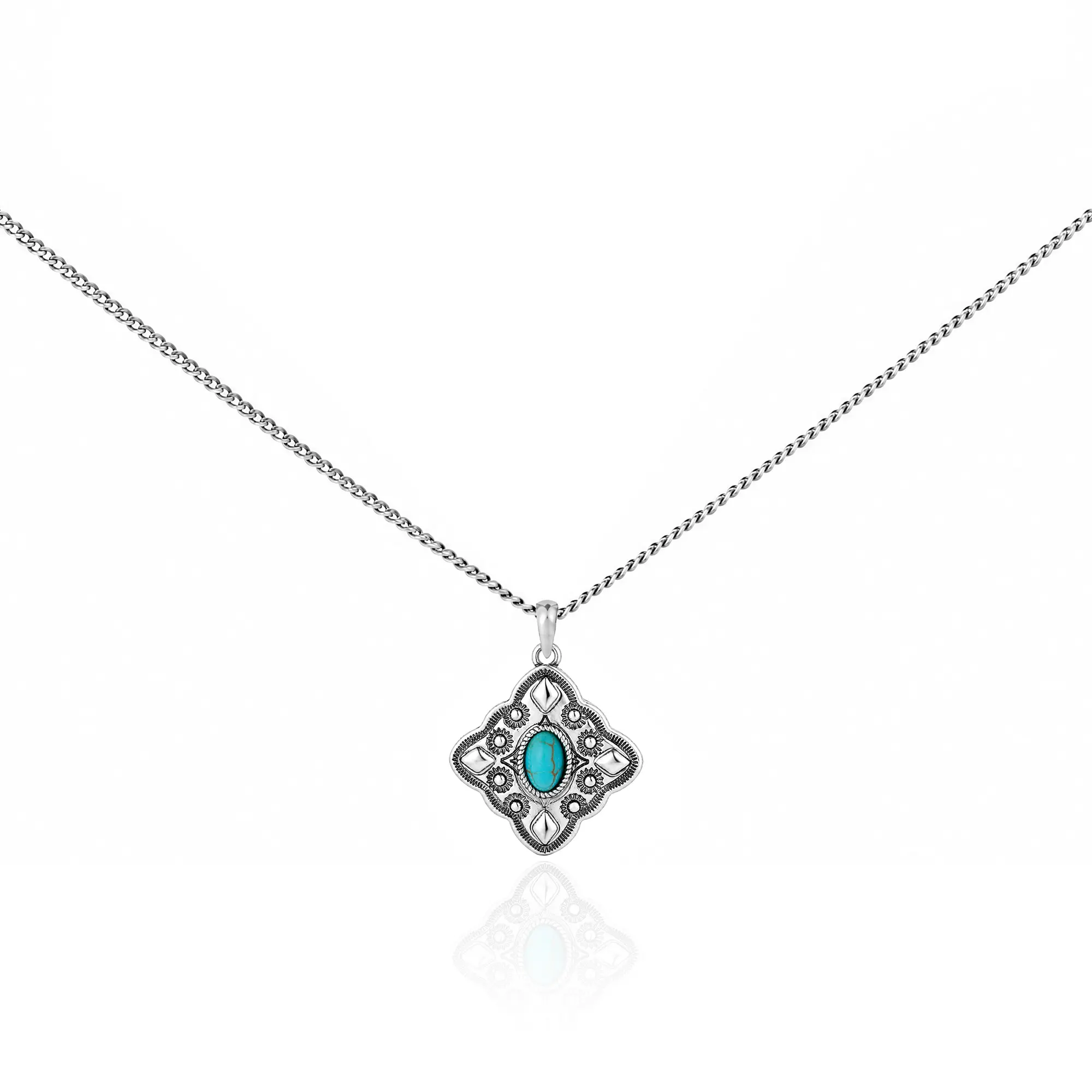 Wrangler Women's Cowgirl Statement Necklace, Southwestern Boho Diamond Concho Pendant with Turquoise, Antique Plated Alloy Adjustable Chain, Boho Western Necklaces, Antique Gold, Cowboy Motif Necklaces