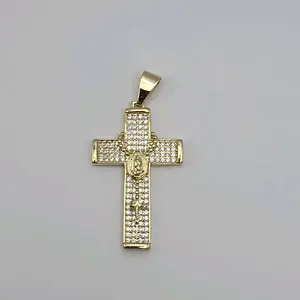 CROSS with Rosary Multi-Stones Gold-Plated NO CHAIN 2 Inches Religious Pendant Jewelry