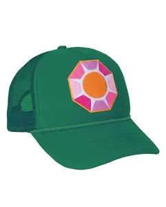 Solitaire Sun Trucker Green Hat - Casual, Foam Front, Graphic Colorful Green Pumpkin, Logo Element Hat, Casual Hats, Foam Front Hats