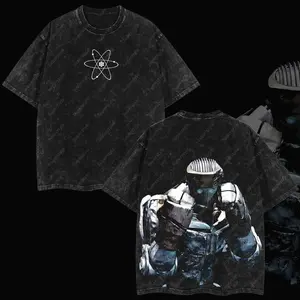Super-style Atom - Real Steel Edition Double Printed Oversize Lightweight Acid Washed Tee Hoodie Sweater TV Series Graphic Design Top Cotton Streetwear Movie T-Shirt Clothes Menswear Womenswear Hoodie Sweatshirt Apparel Classic 35Y