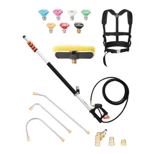 20.86ft Long Lightweight Aluminum Quick Plug Pressure Washer Telescoping Wand - 24ft Max Reach, 4000 PSI, Power Washer Extension, Gutter Cleaner, Pivoting Coupler, 7 Spray Nozzles, Support Harness