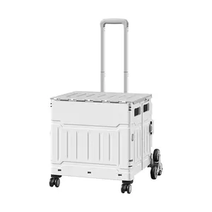 XXL Foldable Aluminum Alloy Utility Cart with Lid, Heavy-Duty Stair Climber Wagon with 360° Rolling Wheels, Portable Storage Bin Organizer for Apartment Living, Shopping - US Stock
