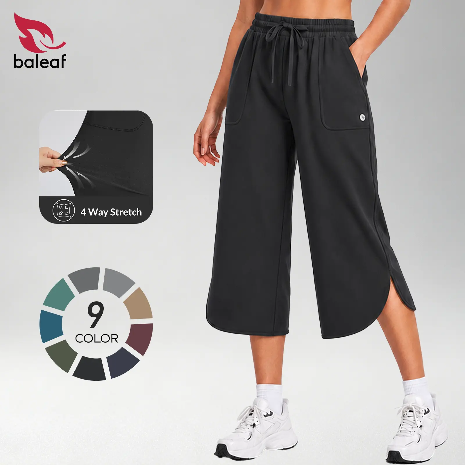 BALEAF Women's 20" Wide Leg Capri Pants High Waisted Tummy Control Casual Lounge Pants with Deep Pockets Quick Dry Lightweight Breathable UPF 50+ Sun Protection for Travel Teacher Everyday Walking Vacation Commuting Outdoor