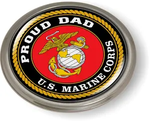[Officially Licensed Product] - USMC Proud Dad 3D Domed CAR Emblem Badge Sticker Round - 8 VAR.