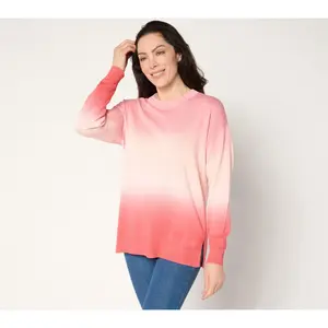 Denim & Co. 100% Cotton Dip-Dye Long-Sleeve Sweater