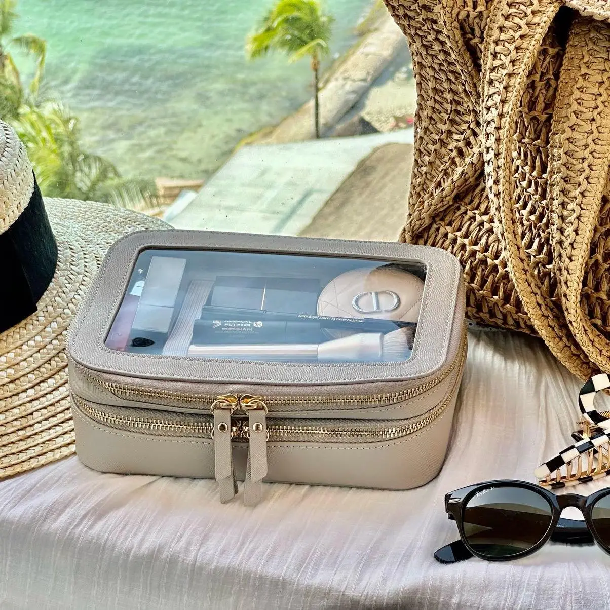 Clear Makeup Bag , Cosmetic Train Case, Make up Organizer, Multipurpose Travel Case Transparent Transparent Transparent vanity case