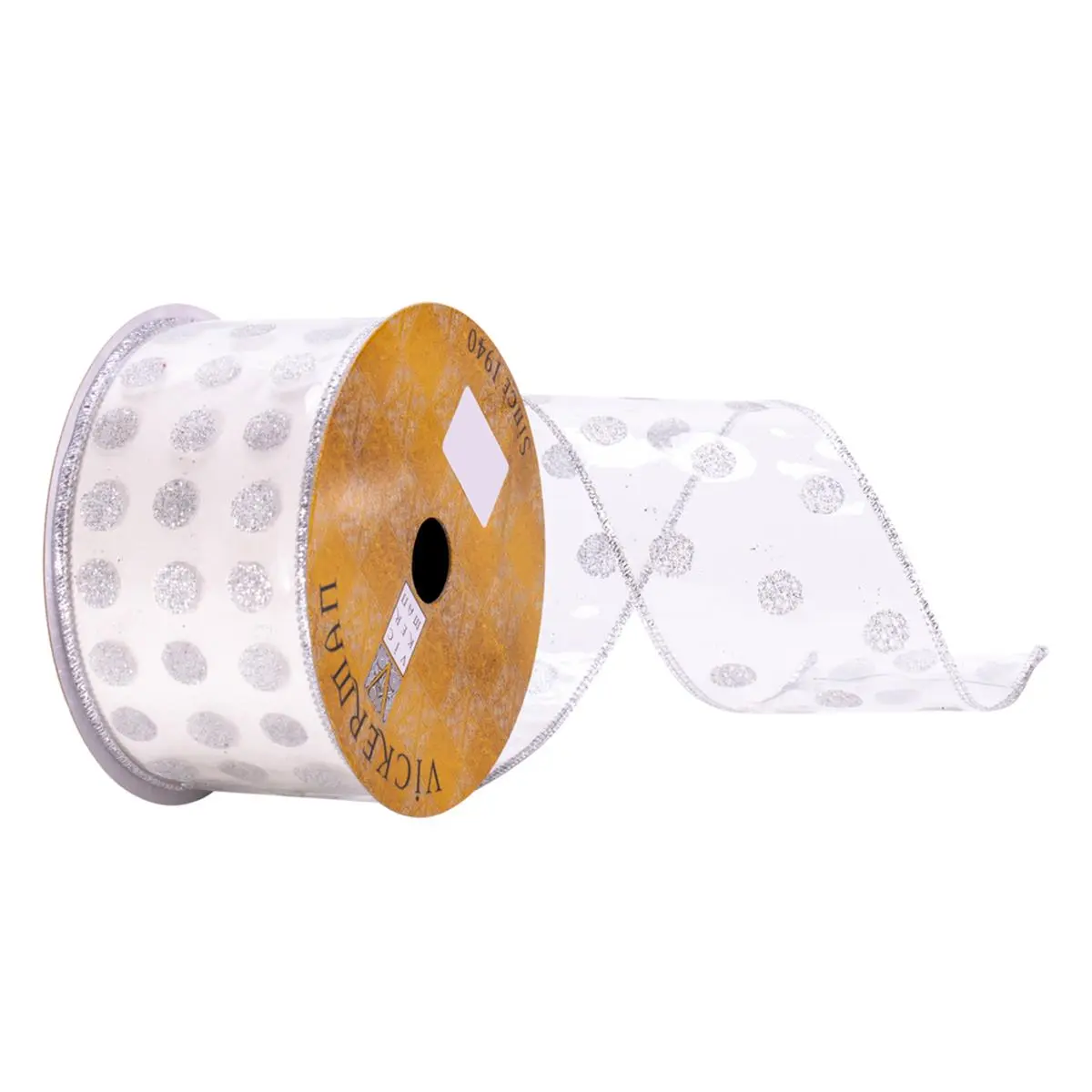 Vickerman  2.5 in. x 10 Yards Clear PVC Silver Spots Ribbon, 10-Yard Length