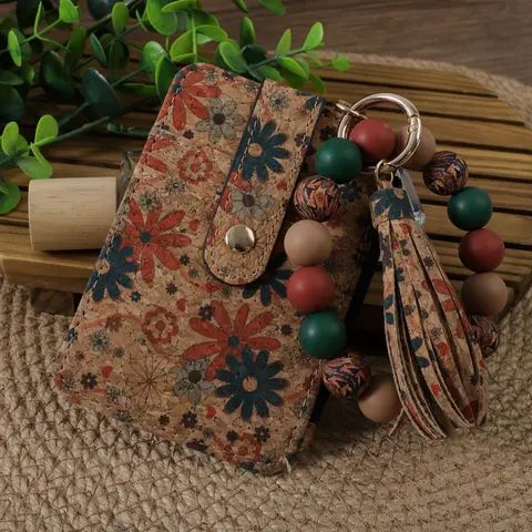 Vintage Boho Style Keychain, Stylish Keychain, Trendy Cute Keychain, Floral & Geometric Pattern Beaded Tassel Keychain with Card Holder Set for Women & Girls, Lightweight Keychain, Keychains Cute, Fashion Accessories for Daily Use