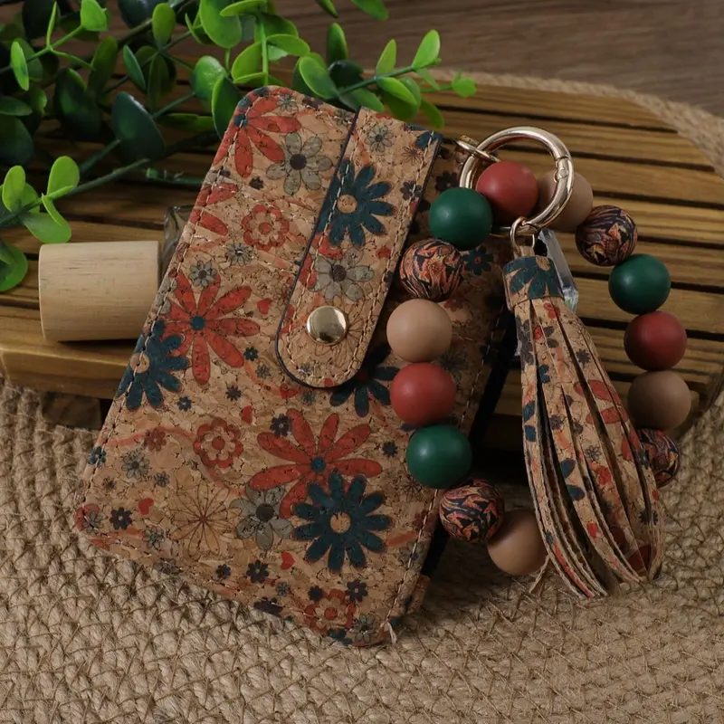Vintage Boho Style Keychain, Stylish Keychain, Trendy Cute Keychain, Floral & Geometric Pattern Beaded Tassel Keychain with Card Holder Set for Women & Girls, Lightweight Keychain, Keychains Cute, Fashion Accessories for Daily Use