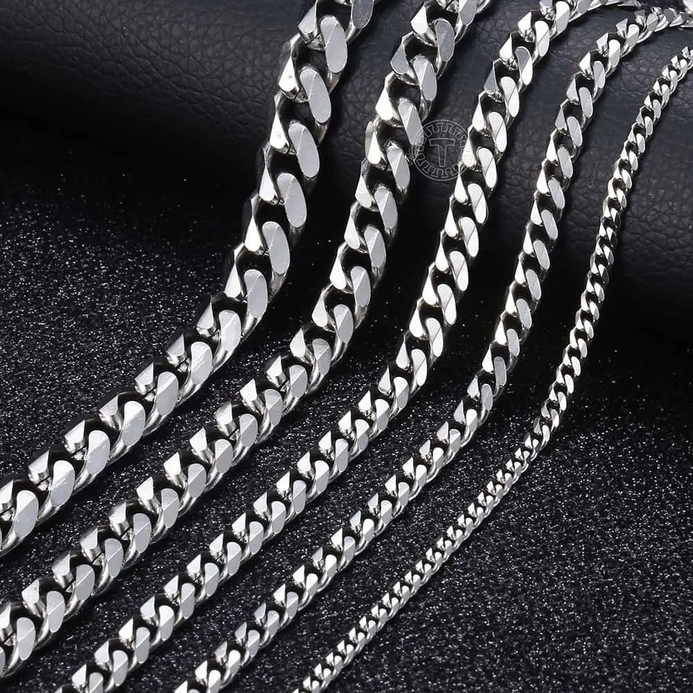 3 5 7 9 11mm Silver Stainless Steel Cuban Link Chain Men Women Basic Choker 18 30inch Valentine Birthday Gift