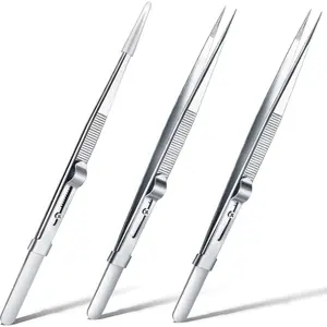 3 Pack Diamond Tweezers Gem Stone Jewelry Locking Tweezers Stainless Steel Diamond Claw Holder Beads Ball Grabber Jewelers Pick up Tool Tongs for Jewelry Making