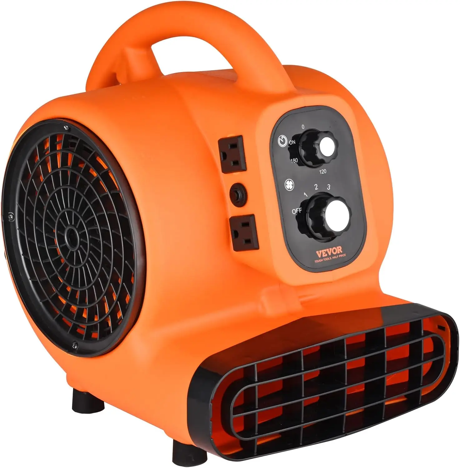 VEVOR Air Mover, 1/4 HP Copper Motor 1000 CFM Carpet Dryer with Timer, Adjustable Speed, 4 Blowing Angles, 10 ft Power Cord, Portable Floor Blower for Cooling, Ventilating, Janitors/Home Use
