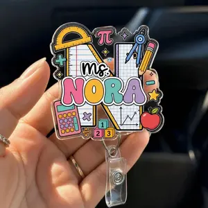 Personalized Acrylic Badge Reel: Math Teacher ID Holder, Classroom Supplies Design