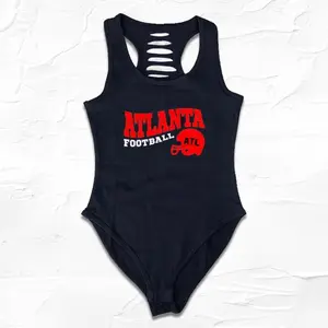 Women Black/Red Handamde/DIY/Custom Atlanta Bodysuit, ATL Gameday Outfit, Georgia Fan, Cute Football Ideas, Gameday Outfit
