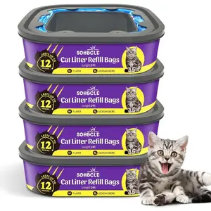 Cat Litter Refill Bags 4-Pack Cartridges Compatible with Genie Cat Litter Refills Standard Plus and Style Pail Superior Odor Control NOT Compatible with XL