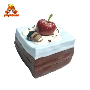 PupuLand Cherry Sea Salt Brownie Taba Squishy Toy - Food-Grade Silicone Slow-Rising Rebound Squishy Fidget Toys for Stress Relief - Soft Squeeze Toys with Thick Creamy Slime Texture, Handmade Non-Toxic Sensory Toys