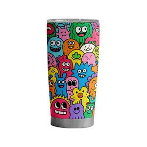 20 OZ Tumbler Drinkware Cup Double Layer Insulated Retro Cartoon Monster Design Matte Finish Insulation Lid Perfect Christmas Halloween Gift for Loved Ones Friends or Kids Portable Y2K Cartoon Vibe Beverage Bottle Reusable