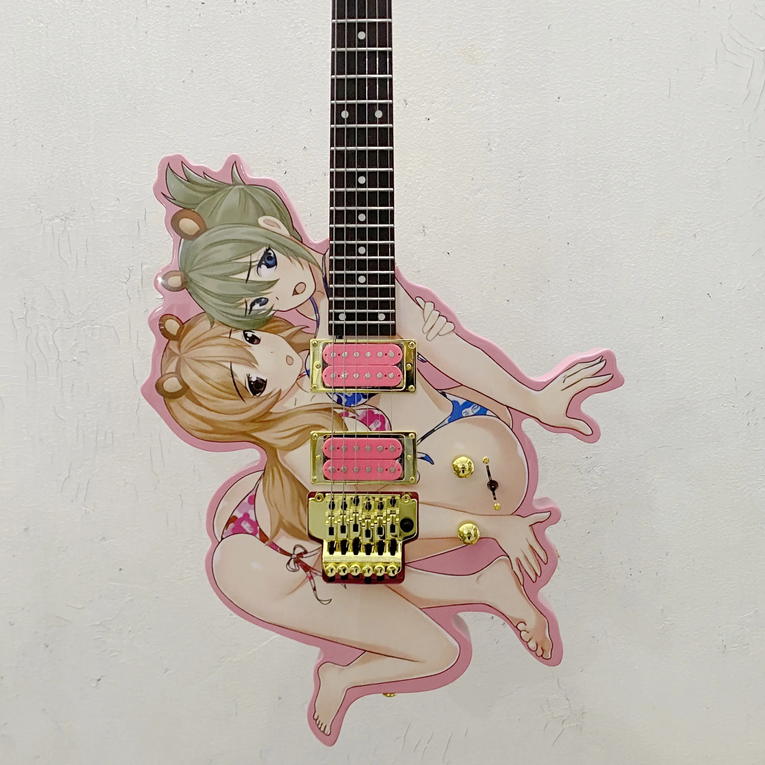 Anime Character Guitar Collectible for Music Lovers - Basswood Body, Rosewood Fingerboard, Double Tremolo Bridge, Tuning Flexibility, Smooth Play, Solid Sound Foundation, Unique Design, All Seasons Gift Idea