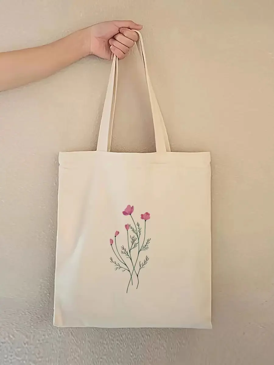 Floral Print Shopper Bag School Bag For Graduate,Teen Girls,Freshman,Sophomore,Junior & Senior In College,University & High School,Perfect For Outdoors,Travel & Back To School,School Bag,Large Capacity,Portable,For Teen Girls Women College Students,White