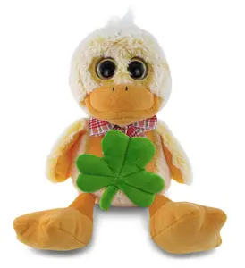 DOLLIBU 9-Inch Sitting Yellow Duck Polyester Stuffed Animal Plushie - Green Plush Shamrock, Irish Theme, Personalized Gift for Ages 0+