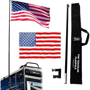 The Traveler RV Ladder Flag Pole Kit. Includes Steel RV Flagpole Mount, Fits Standard 1" RV Ladders, 11ft Fiberglass Retractable Pole, A Beautiful 3'x5'  Flag And A Storage Bag.
