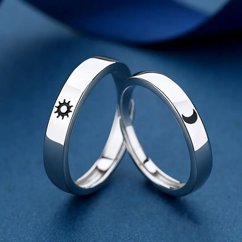 1/2pcs Solar Sun Moon Couple Rings - Women's Men's Adjustable Opening Stainless Steel Fashion Lover Jewelry, Solar Sun Rings, Valentine's Day Gifts