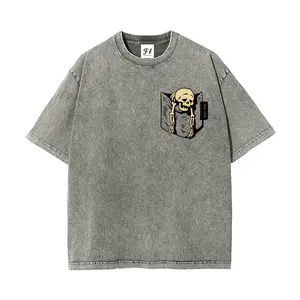Pocket Skeleton Vintage Acid Wash Tee | Funny Skull Pocket Graphic Shirt,Retro Pocket Skeleton Meme Tee | Edgy Skull Oversized Top
