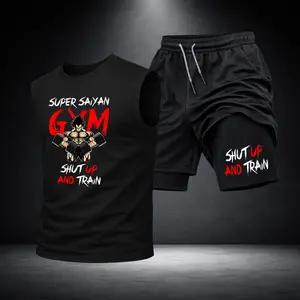 Men’s Black Workout Set Sleeveless Tank Top & Sports Shorts 2-Piece Gym Outfit