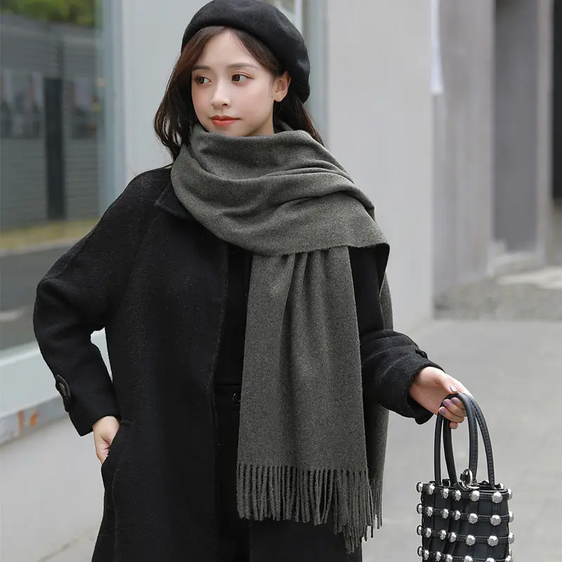 Women's 2025 Autumn-Winter Advanced Fabric Solid-Color Shawl - Wool Cashmere-Feel Imitation Cashmere Scarf