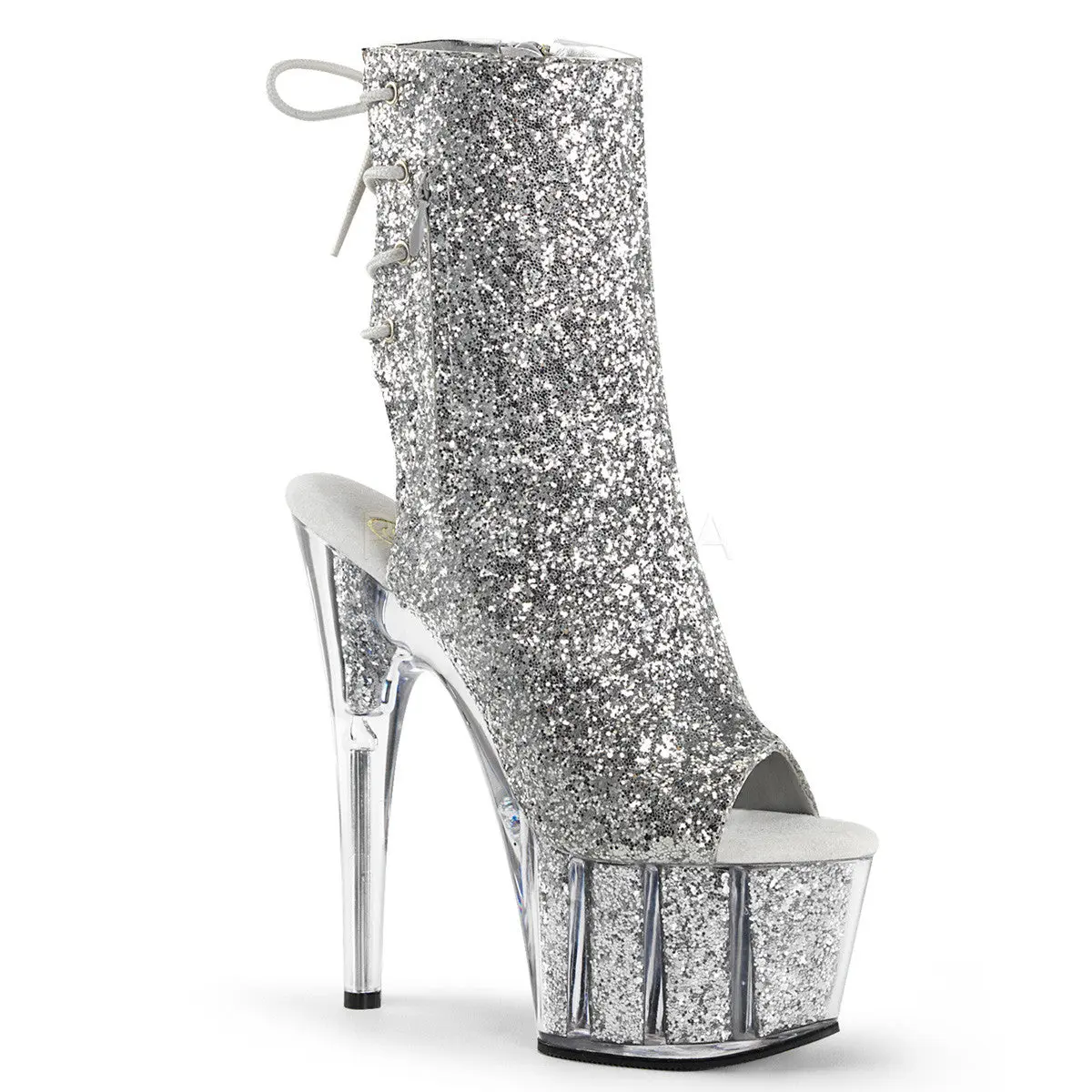 Women's 7-in Stiletto High Heels - ADORE-1018G Silver Glitter Lace, Classy Stylish Comfortable Fashion Footwear, Comfort