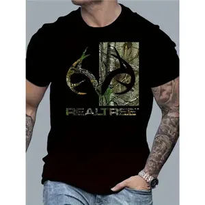EEY Realtree men's  cotton camo antlers logo T-shirt-loose fit crew neck tee, 6.77Oz jersey knit, double-needle stitched for hunting, camping & outdoor activities, all-season casual wear, hiking apparel |           camouflage design |     818