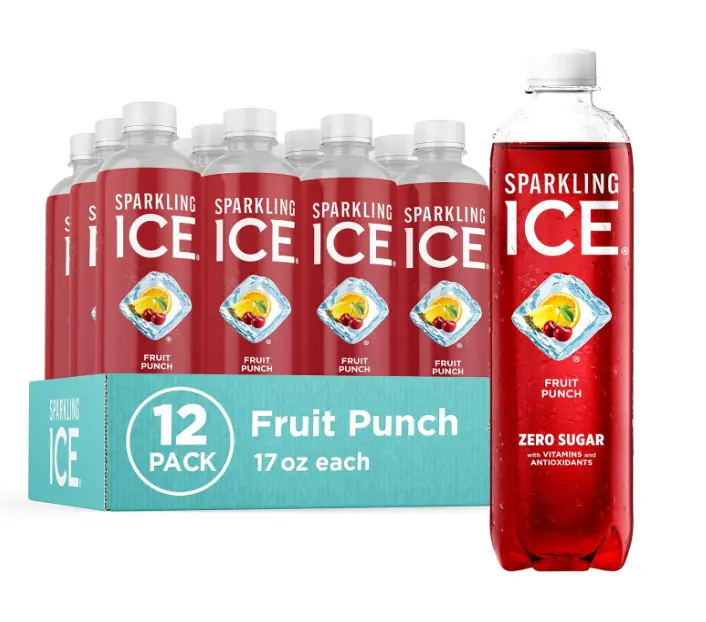 Sparkling Ice, Fruit Punch Sparkling Water, Zero Sugar Flavored Water, with Vitamins and Antioxidants, Low Calorie Beverage, 17 fl oz Bottles (Pack of 12)