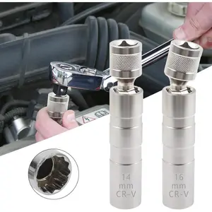 14mm&16mm(5/8") Spark Plug Socket Set,Thin Walled  Spark Plug Socket, Accessories Universal Joint 3/8" Drive 12 Point Swivel Socket ,Compatible with