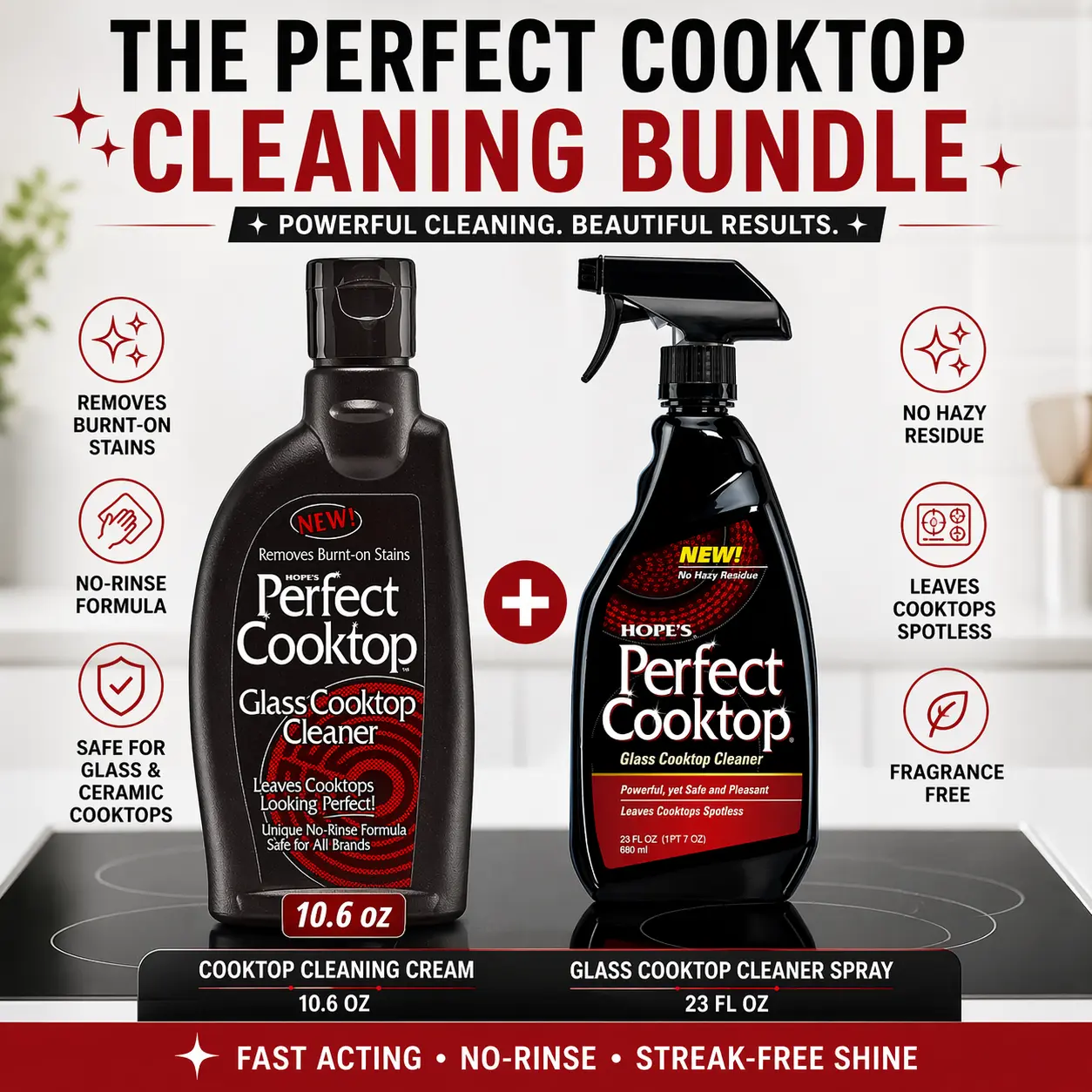 HOPE'S Perfect Cream Household Cleaning Bundle - Smooth Multipurpose Cleaner, Ready-to-Use Gentle Stain Remover for Stove Ovens, Glass, Ceramic Cooktops, Kitchen Surfaces