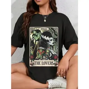 100% Cotton Unisex Frankenstein & Bride Lovers Tarot Tee