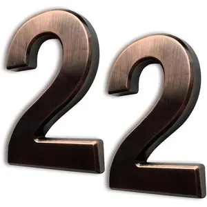 4" Mailbox Numbers #2, Self Adhesive Door Adress Number Stickers for House Door, Apartment, Hotel Room, Outside or Yard , Bronze Metal Shiny, Pack of 2. (4 Inch - NO.2, Bronze)