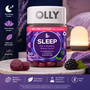 OLLY Restful Sleep Gummy Supplement with Melatonin & L-Theanine Chamomile, Blackberry Zen, 50 Gummies (25 Day Supply) Supports a Healthy Sleep Cycle* (Packaging May Vary)