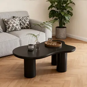ON-TREND 44'' x 25.9'' Easy Assembly Cloud Coffee Table with 1.5'' Thick Tabletop, Cream Style Irregular End Table with 3 Sturdy Legs, Sleek Center Table with Round Edge for Living Room, Black