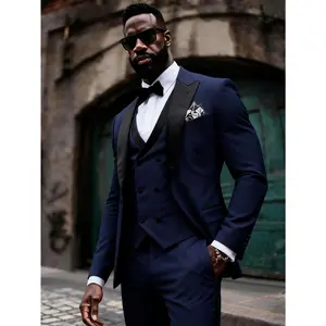 Men's Wedding Suit 3-Piece Set with Peak Lapel | Slim Fit Tuxedo Style Blazer, Vest & Pant for Formal Events